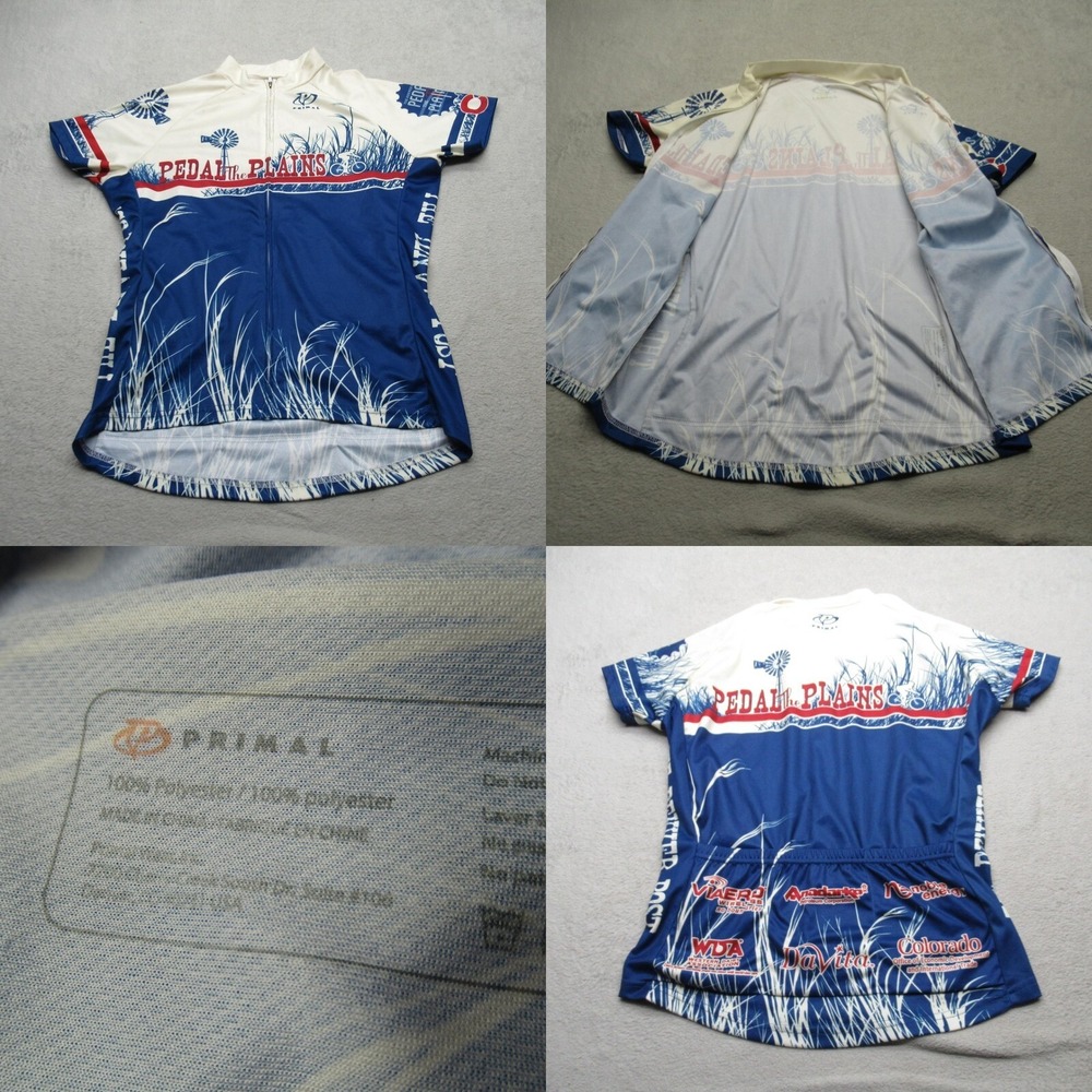 Primal Cycling Jersey Unisex Medium? Cream Blue Short Raglan Sleeve Full Zip‎
